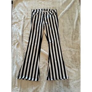 Run & Fly Mens Black White Striped Bell Bottom Flare Pants Beetlejuice Size 34